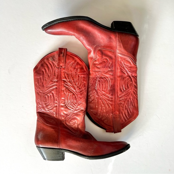 Gianni Shoes - Gianni Red Genuine Leather Cowboy Boots Calf Height
